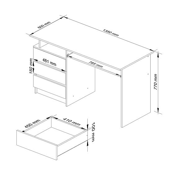 SCHREIBTISCH CLP 135cm PK WEISS / GRAU