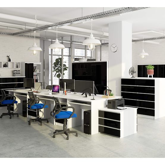 SCHREIBTISCH CLP 135cm PK WEISS / SCHWARZ GLANZ