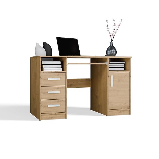 SCHREIBTISCH DELTA EICHE ARTISAN 120 cm 3 Schubladen Schrank Regal Für Büro Zimmer Für Laptop