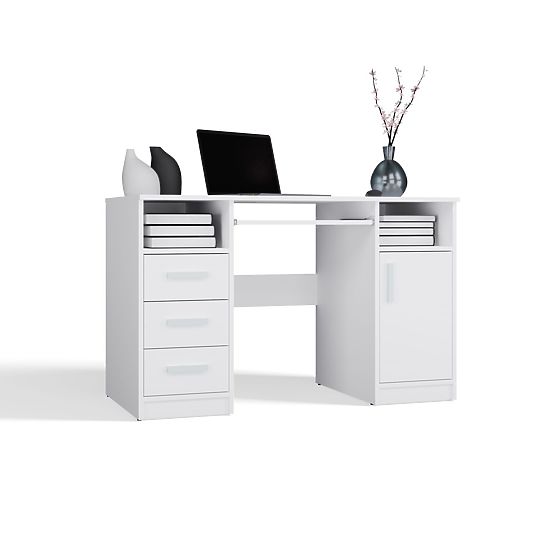 SCHREIBTISCH DELTA WEISS 120 cm 3 Schubladen Schrank Regal Für Büro Zimmer Für Laptop