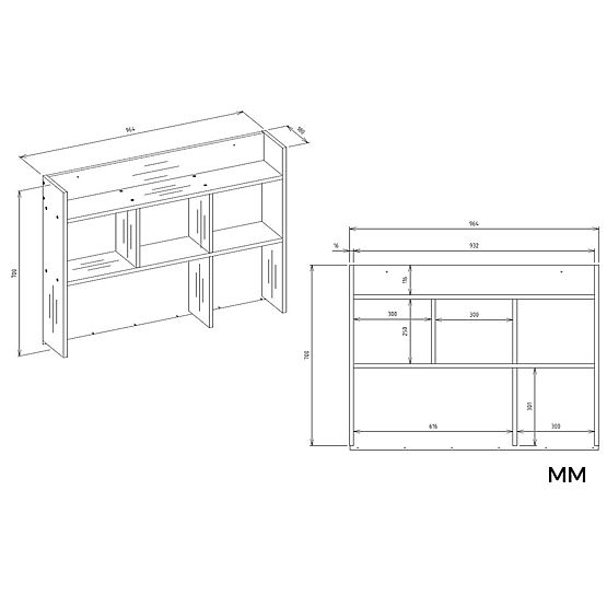 Schreibtisch MIJAS Rechts mit Aufsatz Mattweiß 4 Schubladen 4 Regale für Büro und Zimmer
