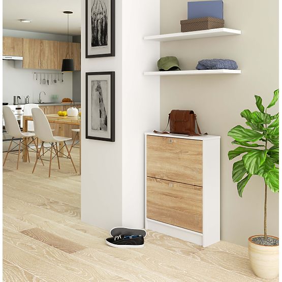 SCHUHSCHRANK 2 KLAPPBAR WEISS / EICHE SONOMA