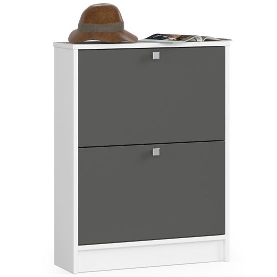 Schuhschrank 2 Klapptüren 60 cm - Weiß-Grafitgrau