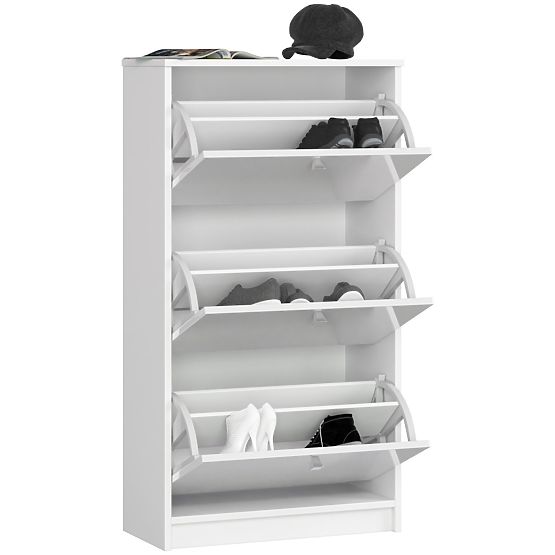SCHUHSCHRANK 3 KLAPPBARE TÜREN 60 cm WEISS HOCHGLANZ