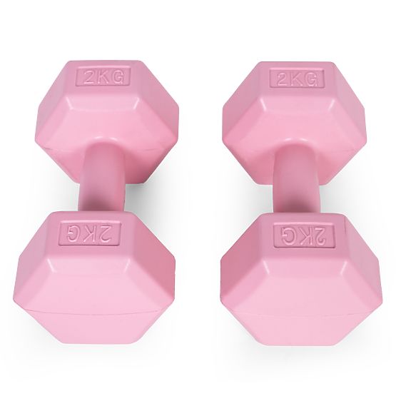 Sechseckige Hanteln Set 2x2 kg Fitness Gewichte rosa ModernHome