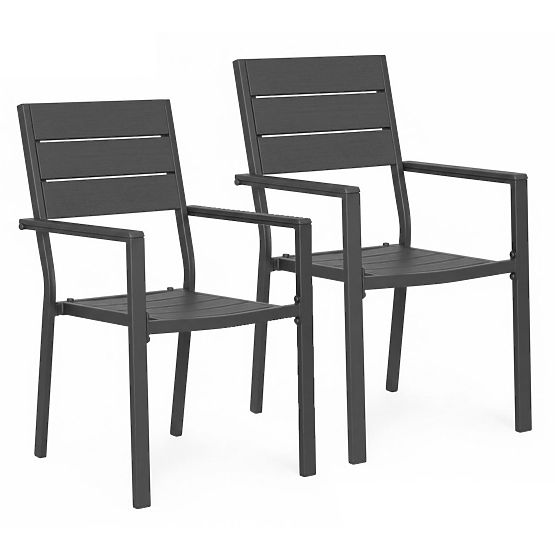 Set aus 2 Gartenstühlen für Terrasse Balkon Stahl HDPE grau MultiGarden