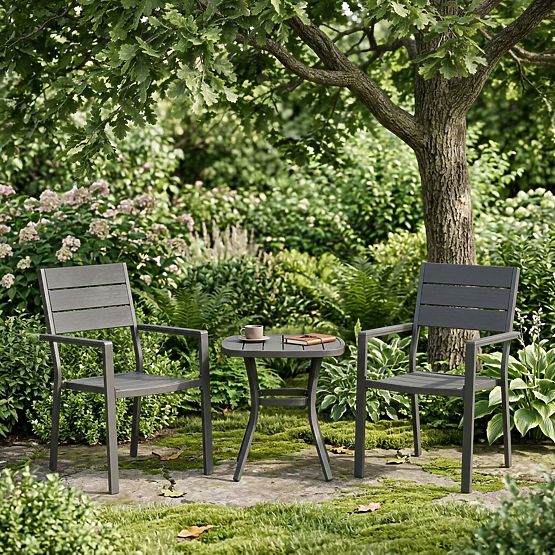 Set aus 2 Gartenstühlen für Terrasse Balkon Stahl HDPE grau MultiGarden