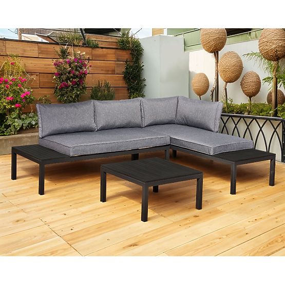 Set aus 2 x Eck-Zweisitzer-Sofa aus Stahl VENTO Couchtisch Schwarz