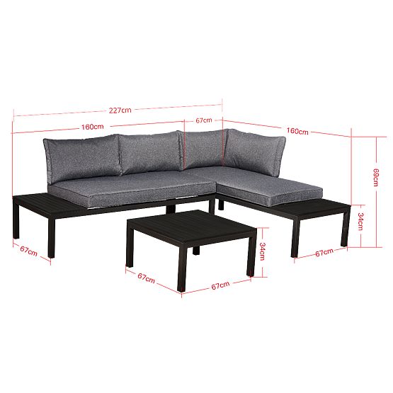 Set aus 2 x Eck-Zweisitzer-Sofa aus Stahl VENTO Couchtisch Schwarz