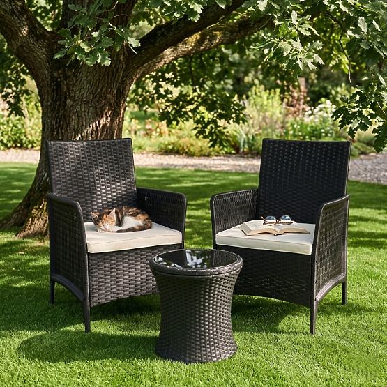 Set aus 2x Gartenstuhl mit Kissen, Stuhlset für Balkon, Terrasse, Garten schwarz MultiGarden