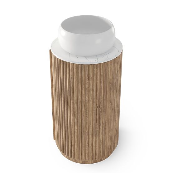 Set aus Schrank mit Platte und Waschbecken La promessa 40 cm, geriffelt, abgerundet, Eiche/Weiß