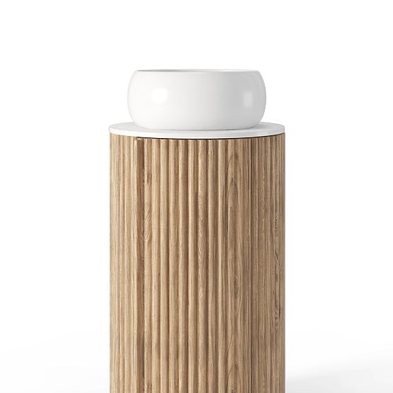 Set aus Schrank mit Platte und Waschbecken La promessa 40 cm, geriffelt, abgerundet, Eiche/Weiß