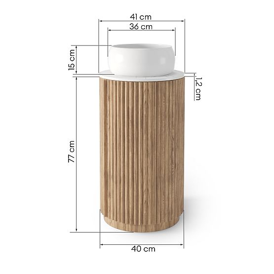 Set aus Schrank mit Platte und Waschbecken La promessa 40 cm, geriffelt, abgerundet, Eiche/Weiß