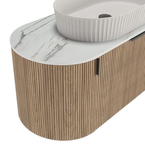 Set aus Schrank mit Platte und Waschbecken La simplicite 100 cm, geriffelt, abgerundet, Glit White/E