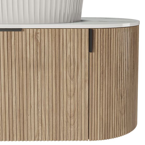 Set aus Schrank mit Platte und Waschbecken La simplicite 100 cm, geriffelt, abgerundet, Glit White/E