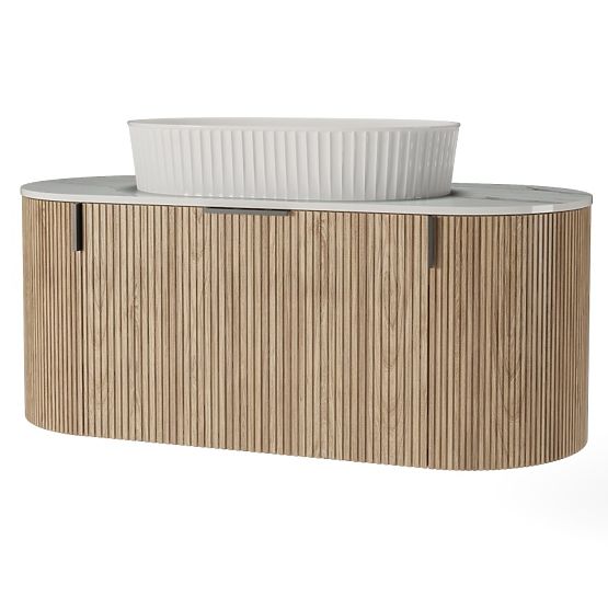 Set aus Schrank mit Platte und Waschbecken La simplicite 100 cm, geriffelt, abgerundet, Glit White/E