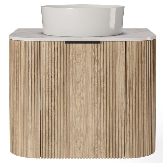 Set aus Schrank mit Platte und Waschbecken Matinale 60 cm, geriffelt, abgerundet, Glit White/Akazie