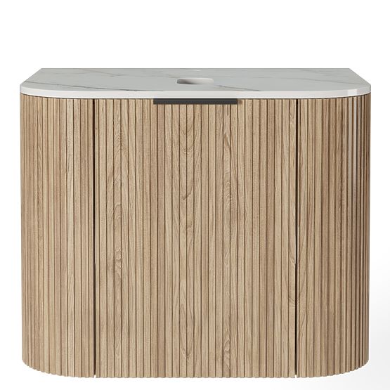 Set aus Schrank mit Platte und Waschbecken Matinale 60 cm, geriffelt, abgerundet, Glit White/Akazie