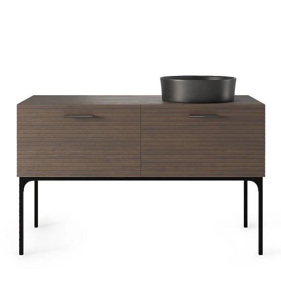Set aus Schrank mit Waschbecken La Purete 120 cm, gerillt, Nussbaum/Schwarz