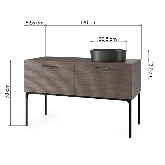 Set aus Schrank mit Waschbecken La Purete 120 cm, gerillt, Nussbaum/Schwarz