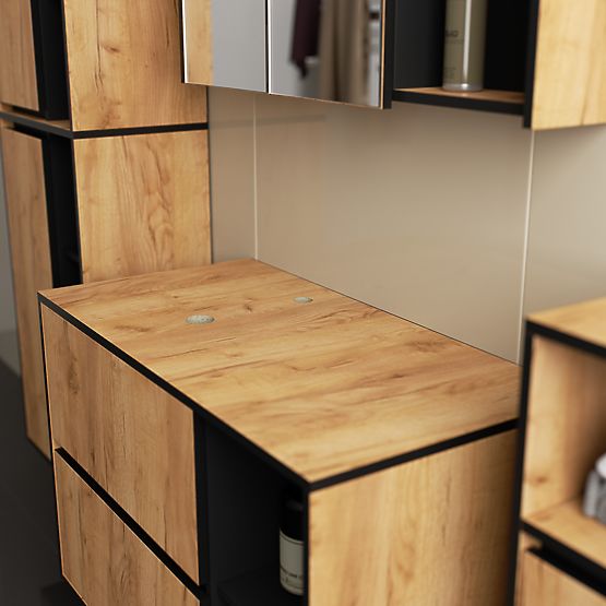 SET HÄNGENDER BADEZIMMERMÖBEL MIT ÖFFNUNGEN VAMI EICHE CRAFT / SCHWARZ