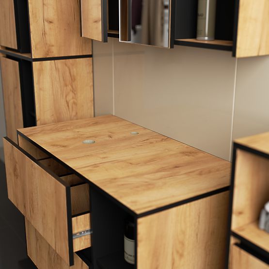 SET HÄNGENDER BADEZIMMERMÖBEL MIT ÖFFNUNGEN VAMI EICHE CRAFT / SCHWARZ