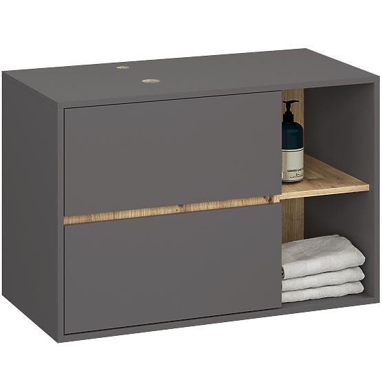 SET HÄNGENDER BADEZIMMERMÖBEL MIT ÖFFNUNGEN VAMI GRAPHIT GRAU / EICHE ARTISAN