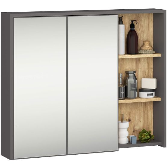 SET HÄNGENDER BADEZIMMERMÖBEL MIT ÖFFNUNGEN VAMI GRAPHIT GRAU / EICHE ARTISAN