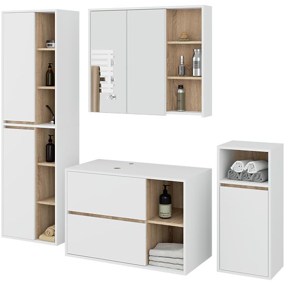 SET HÄNGENDER BADEZIMMERMÖBEL MIT ÖFFNUNGEN VAMI WEISS / SONOMA EICHE