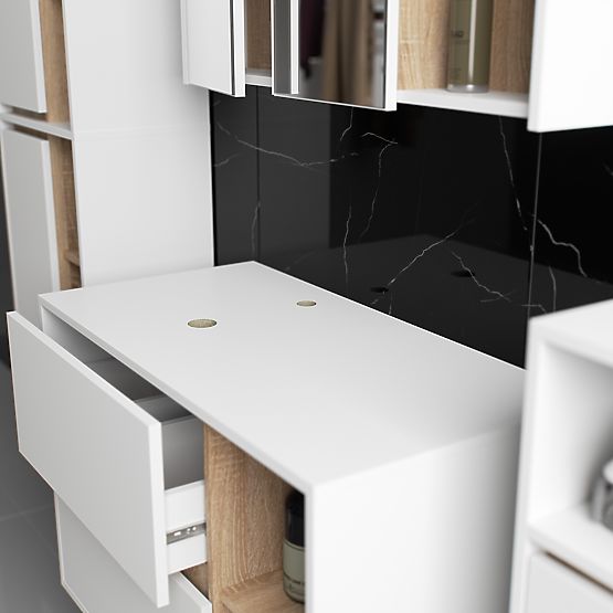 SET HÄNGENDER BADEZIMMERMÖBEL MIT ÖFFNUNGEN VAMI WEISS / SONOMA EICHE