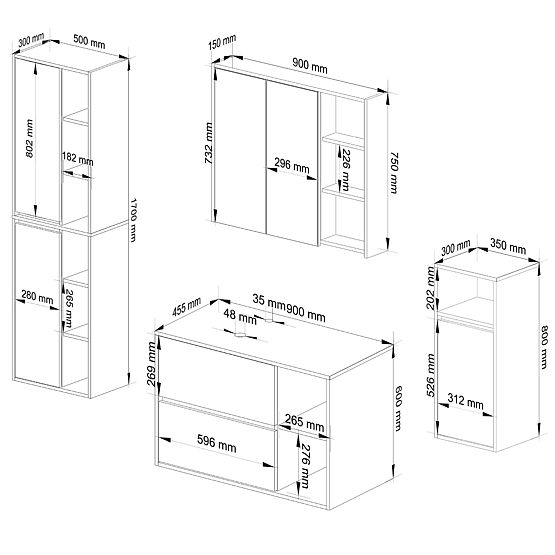 SET HÄNGENDER BADEZIMMERMÖBEL MIT ÖFFNUNGEN VAMI WEISS / SONOMA EICHE