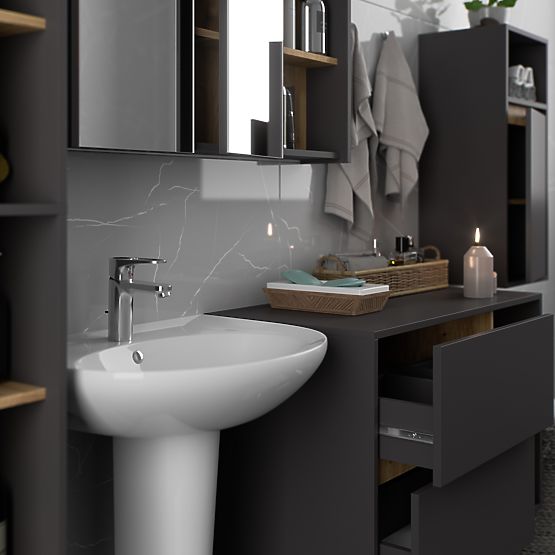 SET HÄNGENDER BADEZIMMERMÖBEL VAMI GRAPHIT GRAU / EICHE ARTISAN