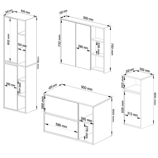 SET HÄNGENDER BADEZIMMERMÖBEL VAMI WEISS / GRAPHITGRAU
