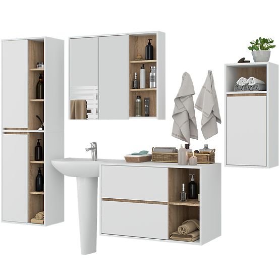 SET HÄNGENDER BADEZIMMERMÖBEL VAMI WEISS / SONOMA EICHE