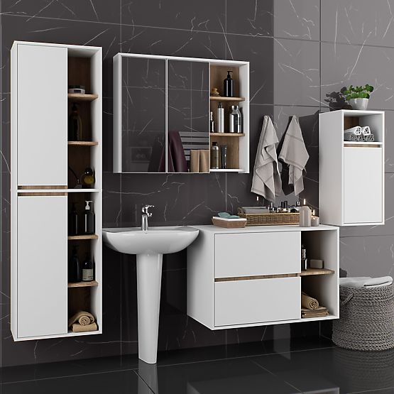 SET HÄNGENDER BADEZIMMERMÖBEL VAMI WEISS / SONOMA EICHE