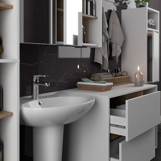 SET HÄNGENDER BADEZIMMERMÖBEL VAMI WEISS / SONOMA EICHE