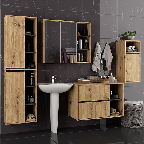 SET HÄNGENDES BADEZIMMERMÖBEL VAMI EICHE ARTISAN / GRAFIT GRAU