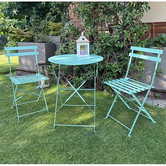 Stahl-Balkonmöbel (2 x Klappstühle + Tisch) SEMPLICI Mintgrün