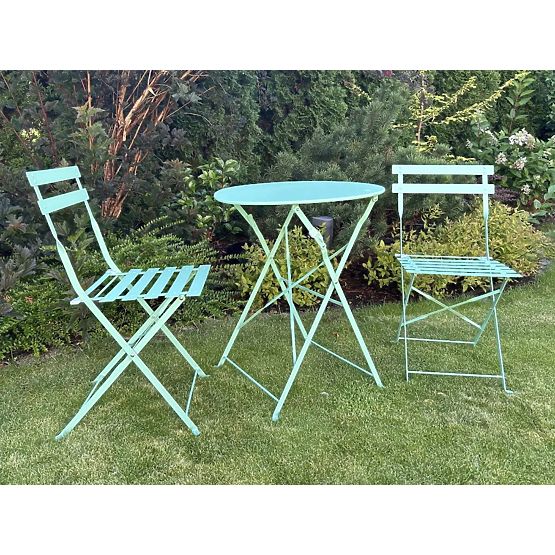 Stahl-Balkonmöbel (2 x Klappstühle + Tisch) SEMPLICI Mintgrün