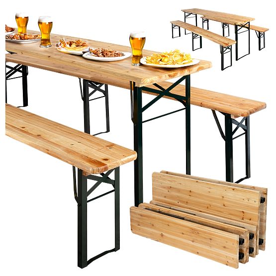 Stahl-Holz-Set LAGER: Tisch + 2 Bänke 220 cm