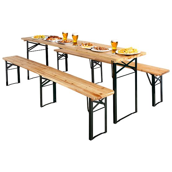 Stahl-Holz-Set LAGER: Tisch + 2 Bänke 220 cm