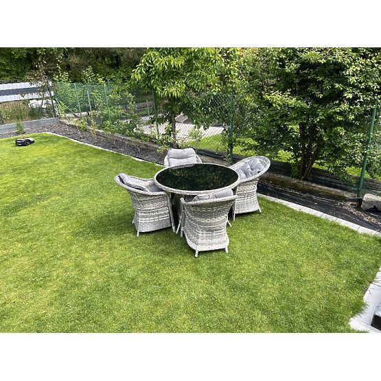 Technorattan Tischmöbel-Set (4 Sessel + runder Tisch) MODERNO hellgrau