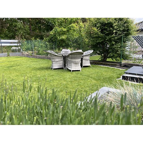 Technorattan Tischmöbel-Set (4 Sessel + runder Tisch) MODERNO hellgrau