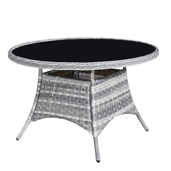 Technorattan Tischmöbel-Set (4 Sessel + runder Tisch) MODERNO hellgrau