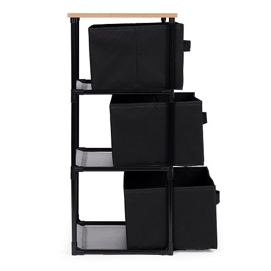 Textilschrank Regal Organizer mit herausnehmbaren Körben 3 Ebenen Loft Schwarz ModernHome