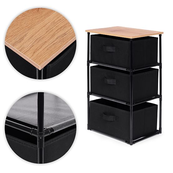 Textilschrank Regal Organizer mit herausnehmbaren Körben 3 Ebenen Loft Schwarz ModernHome