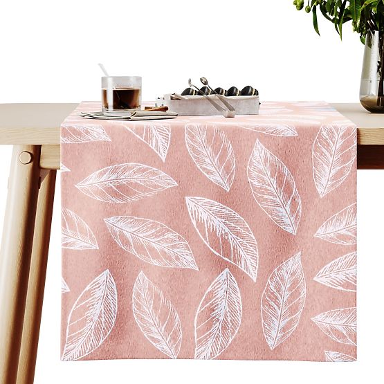 Tischläufer CALM Farbe pudrig rosa bedrucktes Pflanzenmotiv klassischer Stil 40x140 ameliahome