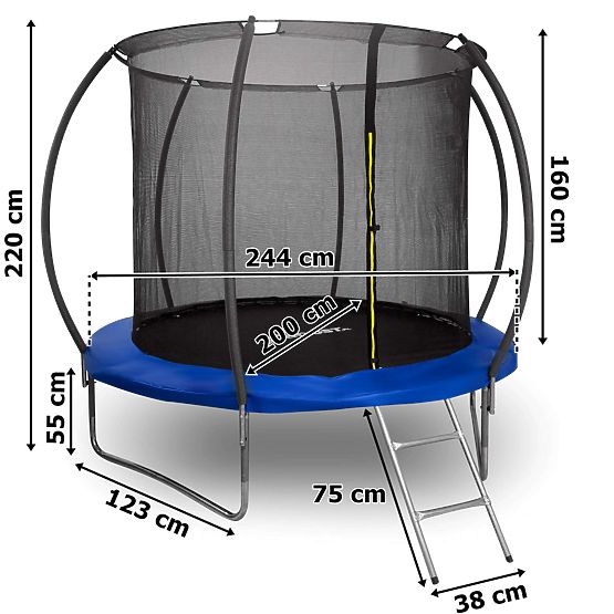 Trampolin mit Netz und Leiter HENZEN 244 cm blau FT 8