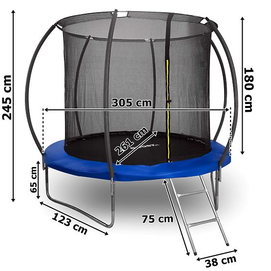 Trampolin mit Sicherheitsnetz und Leiter HENZEN 305 cm blau FT10