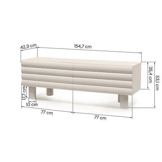 TV-Schrank Anatra, geriffelt, beige, abgerundete Formen